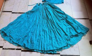 turquoise blue long flared skirt &amp; matching shirt