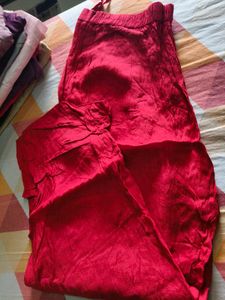 combo of Vibrant Red Crushed Palazzo Pants