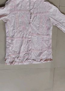 light pink schiffli top with weave and embroidery