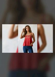 Boho Embroidered Red Tank Top