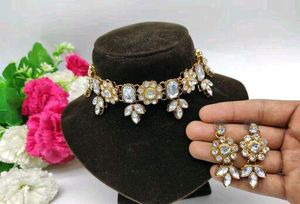 Blue Stone Choker Set with Earrings