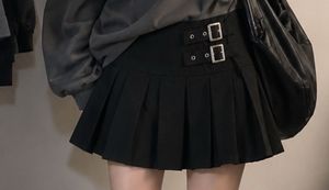 Black Pleated Skirt with Buckle Detail