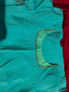 Blue Kurta with Embellished Neckline