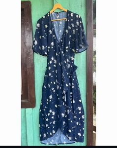 Navy Floral Print Wrap Maxi Dress