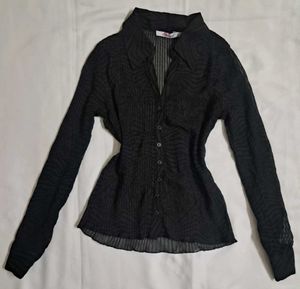 Y2k Vintage 2000s Office Siren Pleated Sheer Top