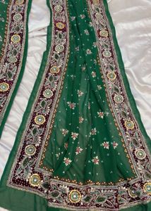 Embroidered Green Chiffon Saree