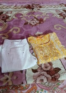 Yellow Printed Kurta with White Pants