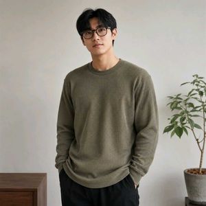 Men's Olive Green Waffle Knit Long Sleeve