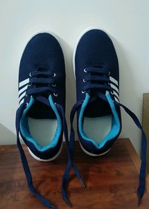 Navy Blue &amp; White Striped Sneakers