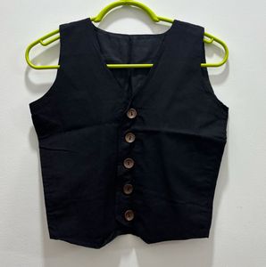 Black Linen Vest Top &amp; Wide Leg Pants
