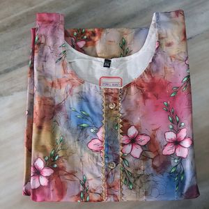 Multicolor Floral Maslin Kurti With Dupatta