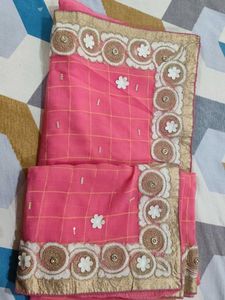 Elegant Pink Saree with Gold Border