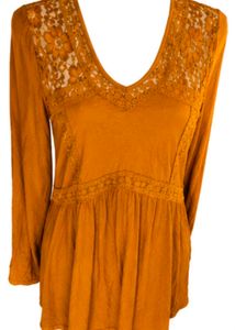 Boho Lace Trim mustard Tunic Top