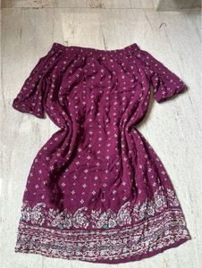 Off-Shoulder Boho Print Dress- M