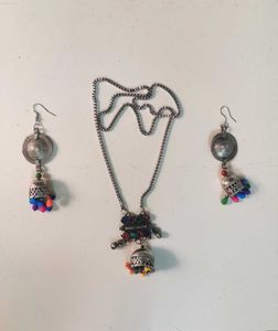 Boho Multi-Color Jhumka Earrings &amp; Necklace Set