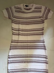 White Knit Dress with Geometric Pattern
