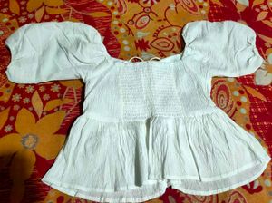 White Puff Sleeve Tie-Up Peplum Top