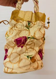 Designer Potli Bag - White Floral