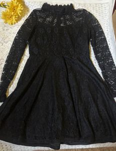 Black Party Lace Mock Neck Dress
