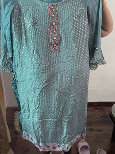 Beautiful Teal Kurta with Embellished Neckline