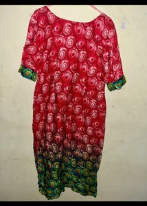 Stiched Red Kurta With Piping On Neck