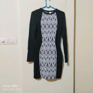 Black &amp; White Printed Bodycon Dress