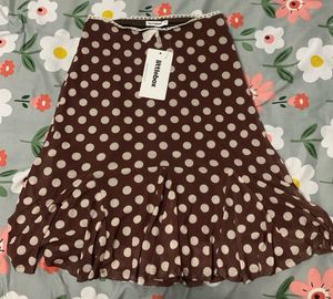 Brown Midi Polka Dot Skirt