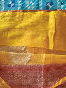 Yellow &amp; rust orange kota doriya saree