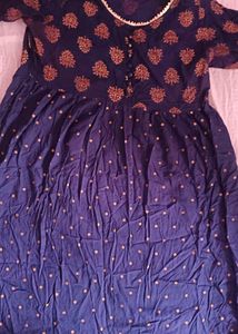 Navy Blue Printed Naira  with Gold Accents