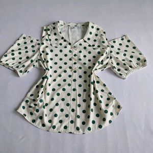 Cute Classic  Polka Dot Cold Shoulder Top 🌿