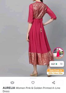 Aurelia Pink ethnic gown Gold Print new with tag
