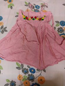 Cute Embroidered Pink Striped Dress