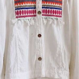 Embroidered White Denim Jacket