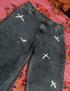 Embroidered Wide Leg Jeans