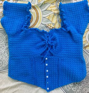 Crochet Off-Shoulder Top with Pearl Details