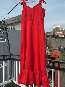 Red Ruffle-Hem Sundress