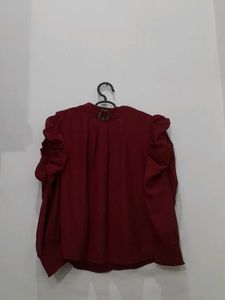 Burgundy Ruffle Sleeve Top