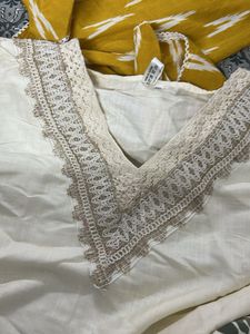 Elegant Cream Kurta with Tropical Print