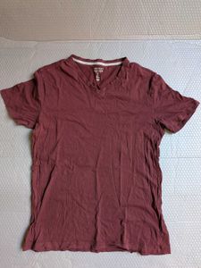 Men's Maroon V-Neck T-Shirt