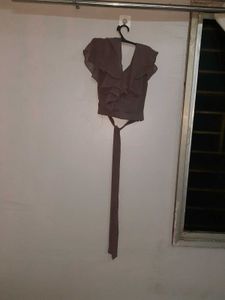 Brown Ruffle Tie Top and plazo
