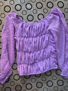 Sheer Ruched Puff Sleeve Top