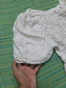 Cream Lace Puff Sleeve Dress