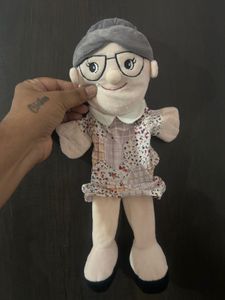soft plush grandmother hand puppet with grey hair
