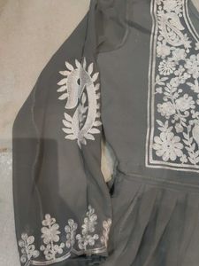 chikankari Elegant Embroidered Grey Kurta