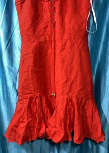 Red Dress with Lace-up Detail