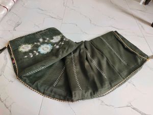 Embroidered Dark Green Saree