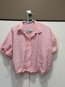 Cute Pink Textured Button-Up Shirt