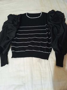 Korean Black Puff Sleeves Top