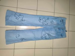 Light Blue Embroidered Bell Bottom Jeans