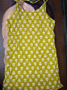 Chic Yellow Kurta with White Floral Print